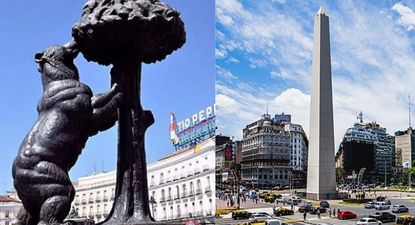 El Oso y el madroño en Madrid y el Obelisco de Buenos Aires.
