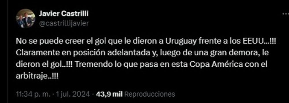 El posteo de Javier Castrilli
