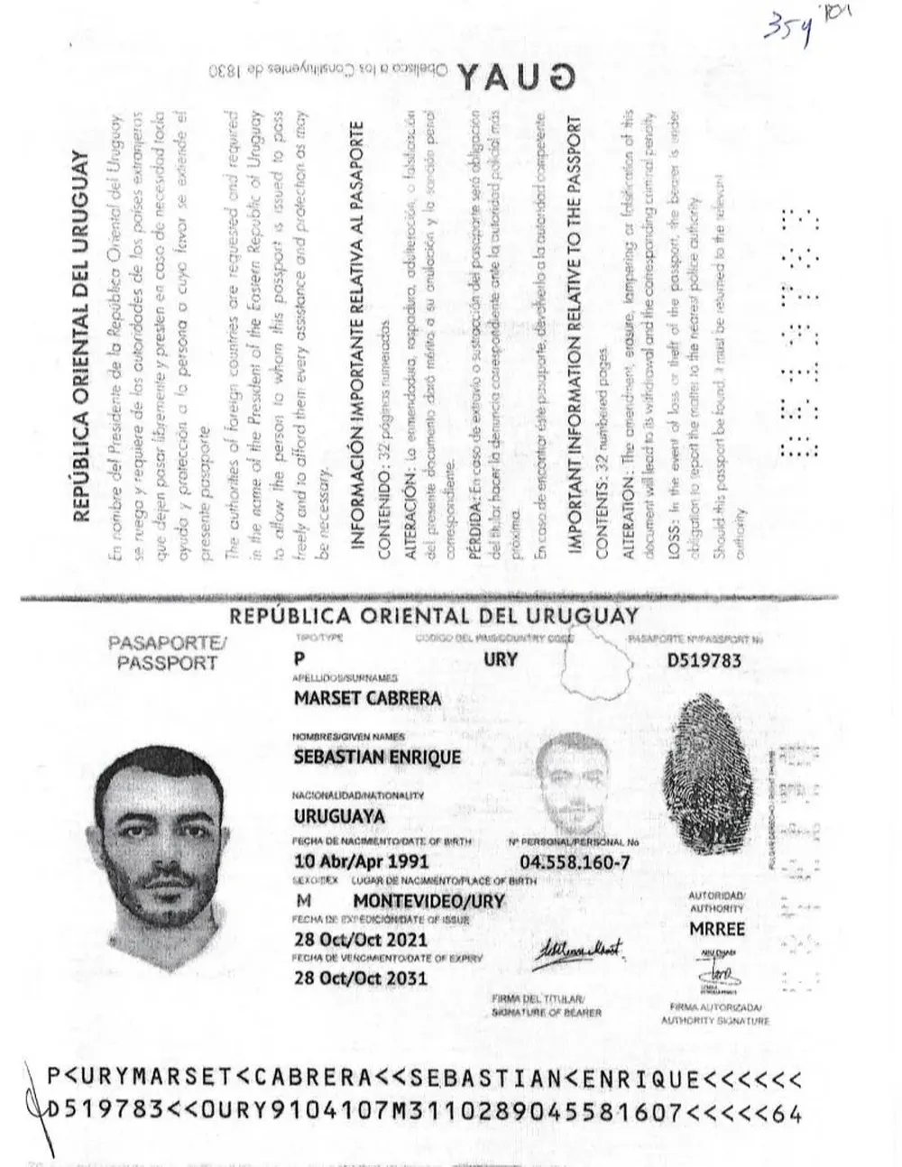 El pasaporte uruguayo que obtuvo Marset