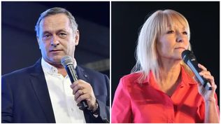 Los precandidatos presidenciales Álvaro Delgado y Carolina Cosse