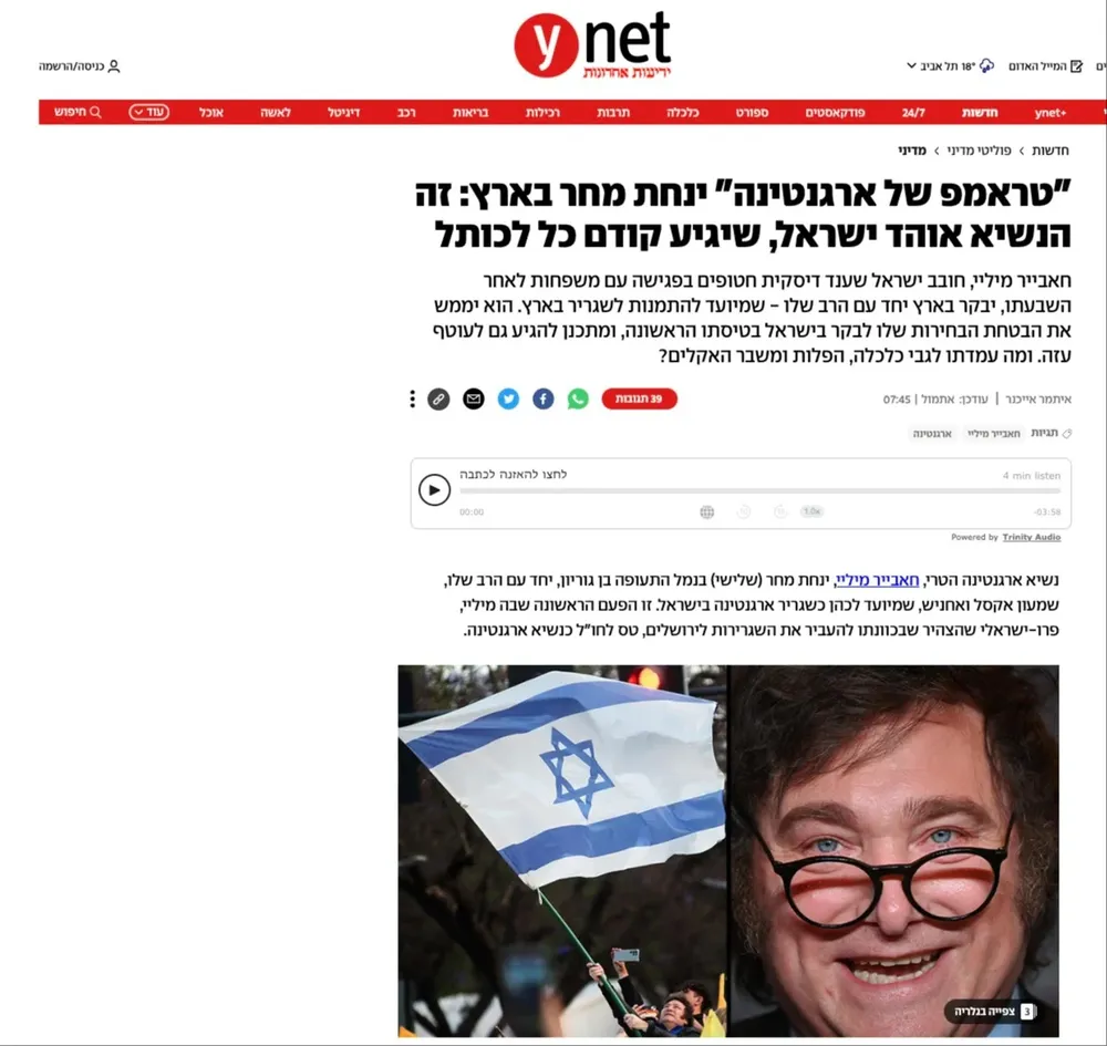 El sitio Ynet llama a Milei el Trump argentino