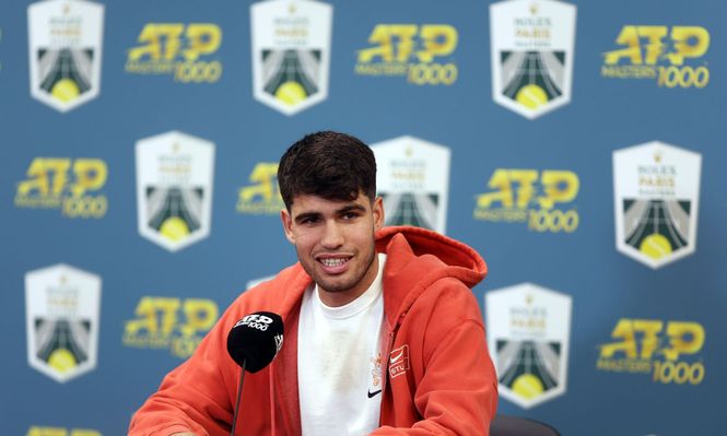 Carlos Alcaraz en rueda de prensa.