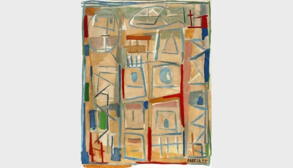 Composición en líneas, un óleo sobre tela de 80 por 64 centímetros del pintor Miguel Ángel Pareja