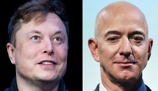 El líder de Tesla, Elon Musk (izquierda); el CEO de Amazon, Jeff Bezos (derecha)