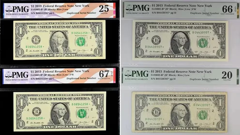 Los billetes de 1 dólar emitidos en 2013 con errores de impresión alcanzan cifras astronómicas en el mercado.  