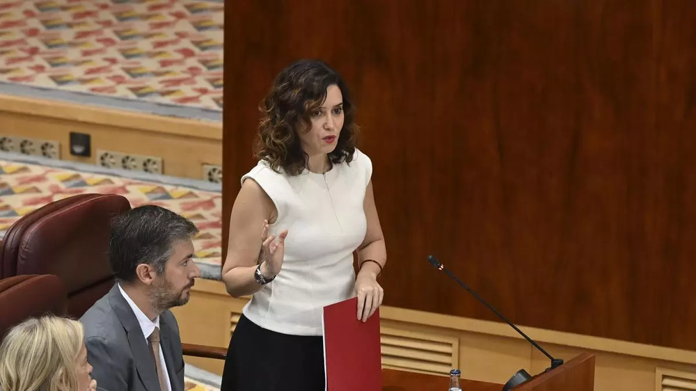 Isabel Díaz Ayuso al intervenir en la Asamblea de Madrid