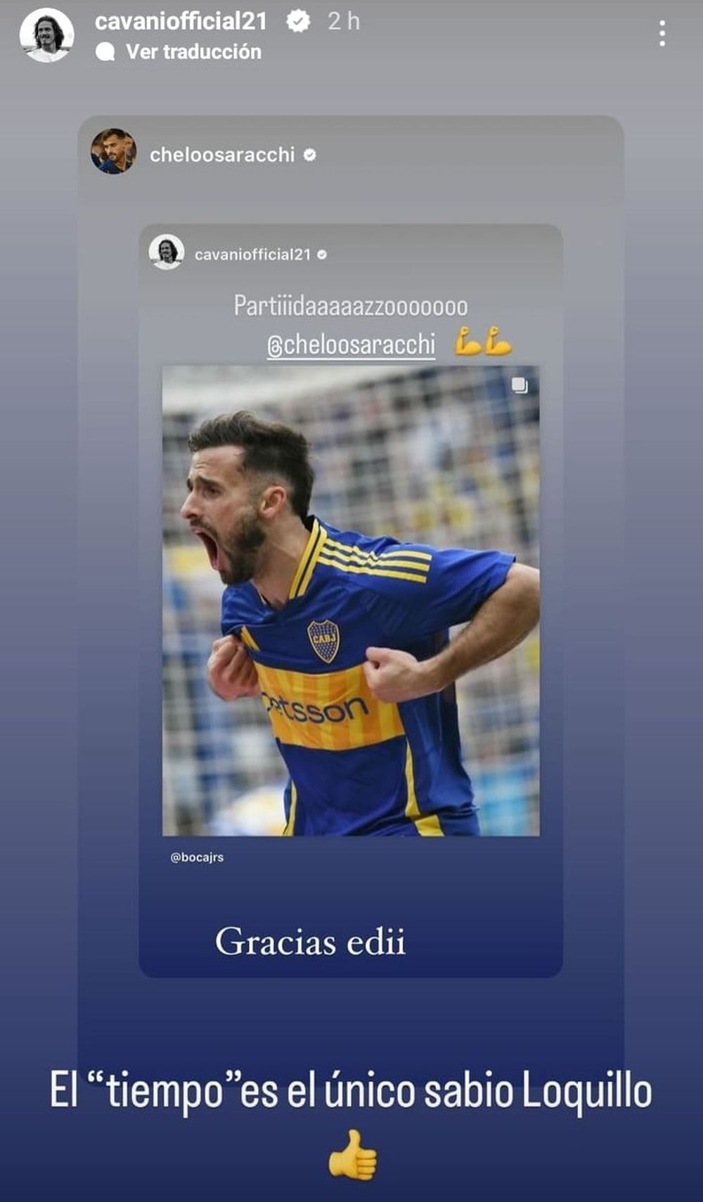 El mensaje de aliento de Edinson Cavani para Marcelo Saracchi