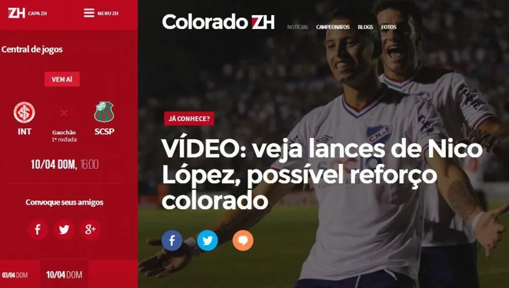 El diario Zero Hora informa de la negociación de Inter por el Diente López