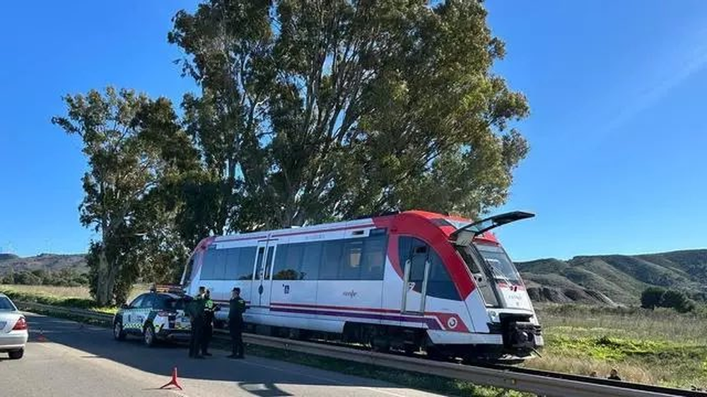 El tren que chocó contra la grúa cerca de Cartagena.
