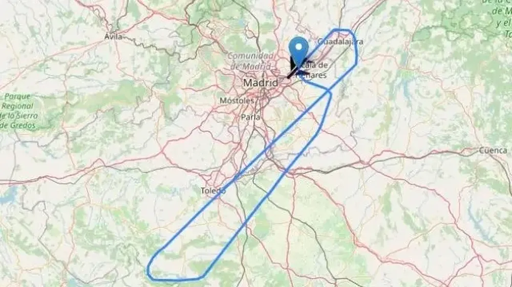 Trayecto del avión del presidente del Gobierno, que ha tenido que volver a Torrejón por un fallo técnico.