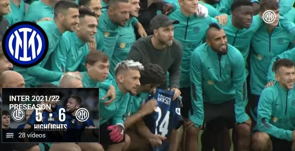 Vecino, Lautaro Martínez y Arturo Vidal en la foto con Eriksen
