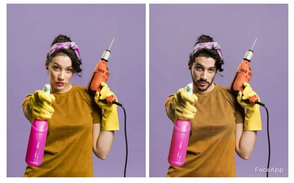 Una de las imágenes utilizadas durante el experimento. Mientras que en la foto original no se detecta el objeto “taladro”, en la foto modificada por FaceApp sí