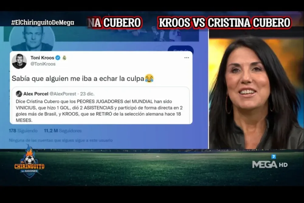 La periodista española Cristina Cubero explicó su error al incluir a Tony Kroos como decepción de Qatar 2022, cuando no jugó el Mundial