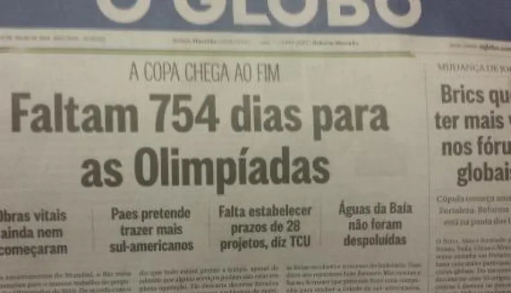 La tapa del diario O Globo de Río