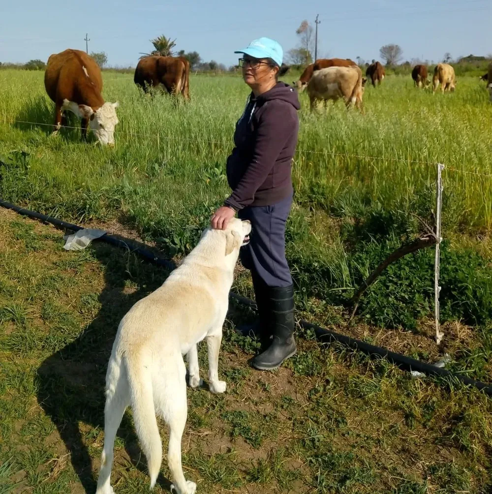 Mónica Obelar delante de uno de los potreros con sus vacunos.