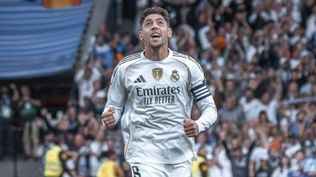 Federico Valverde celebra el triunfo clásico de Real Madrid ante Barcelona por LaLiga de España Federico Valverde celebra el triunfo clásico de Real Madrid ante Barcelona por LaLiga de España