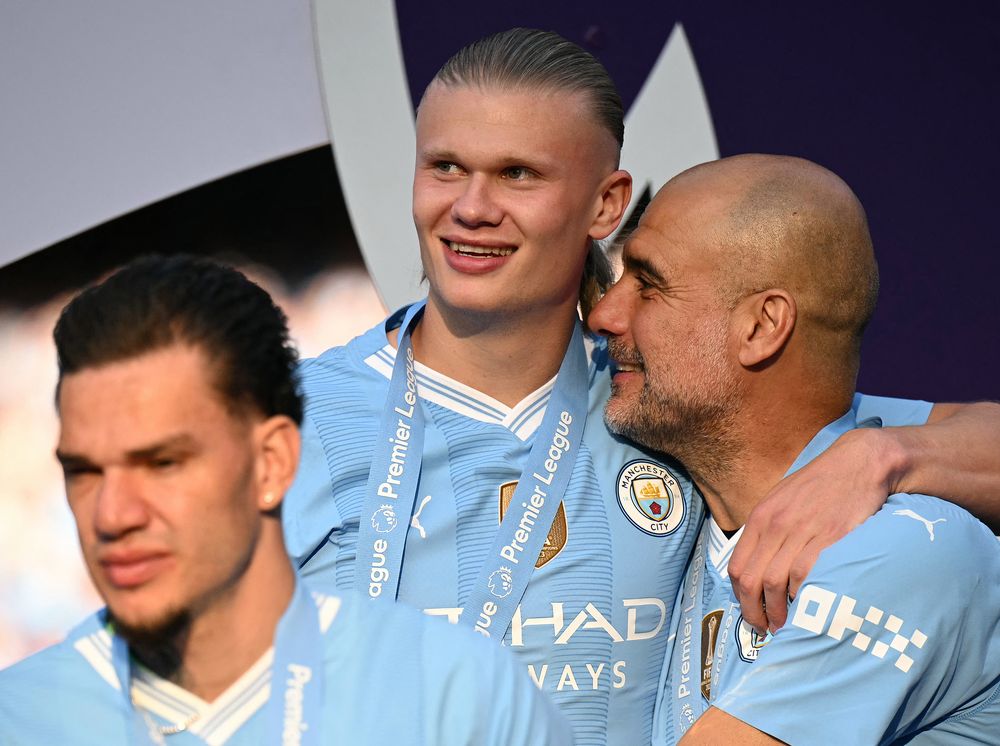 Erling Haaland y Pep Guardiola