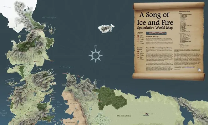 El mapa aproximado de Westeros y Essos