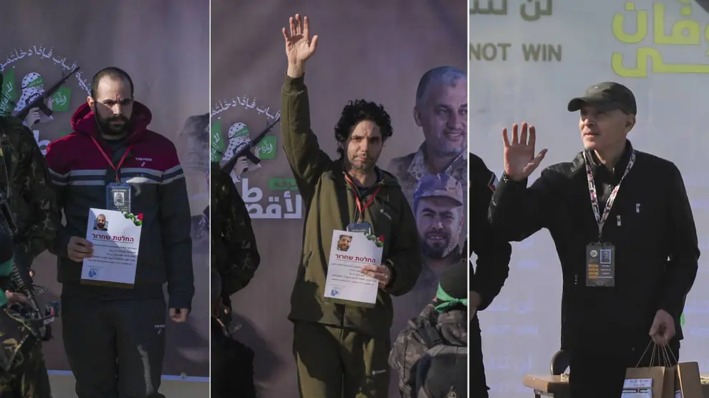 Loas tres rehenes israelíes liberados por el grupo terrorista Hamás.