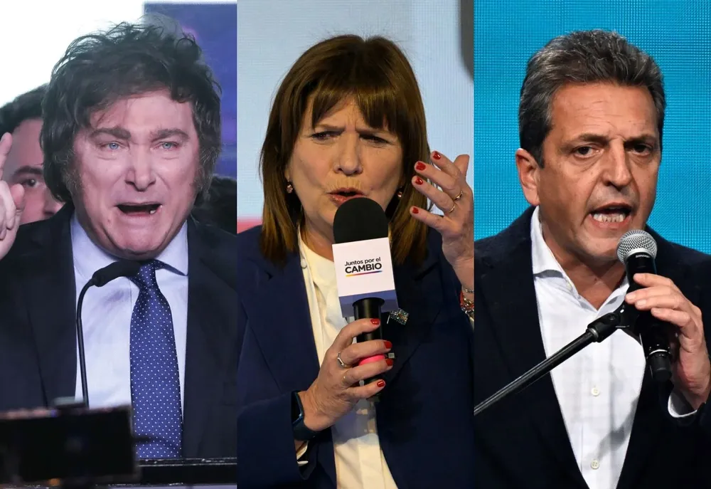 Javier Milei, Patricia Bullrich y Sergio Massa