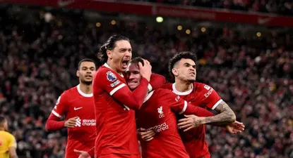Darwin Núñez celebra el golazo Alexis Mac Allister con el volante argentino y Luis Díaz