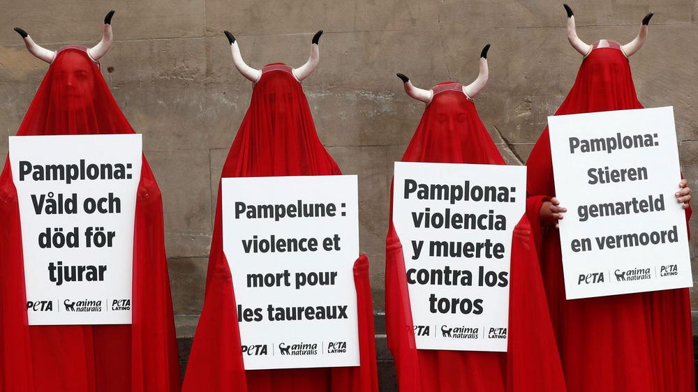 Protesta contra los encierros de toros durante los últimos Sanfermines