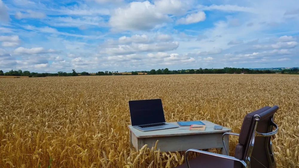 Oficina de trabajo en medio del campo