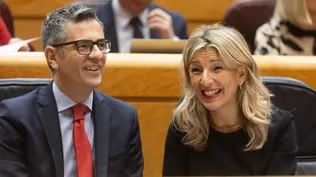 El ministro de la Presidencia, Relaciones con las Cortes y Justicia, Félix Bolaños y la vicepresidenta segunda y ministra de Trabajo, Yolanda Díaz.