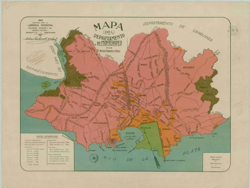 Mapa del Departamento de Montevideo, editorial Oriental (1918)