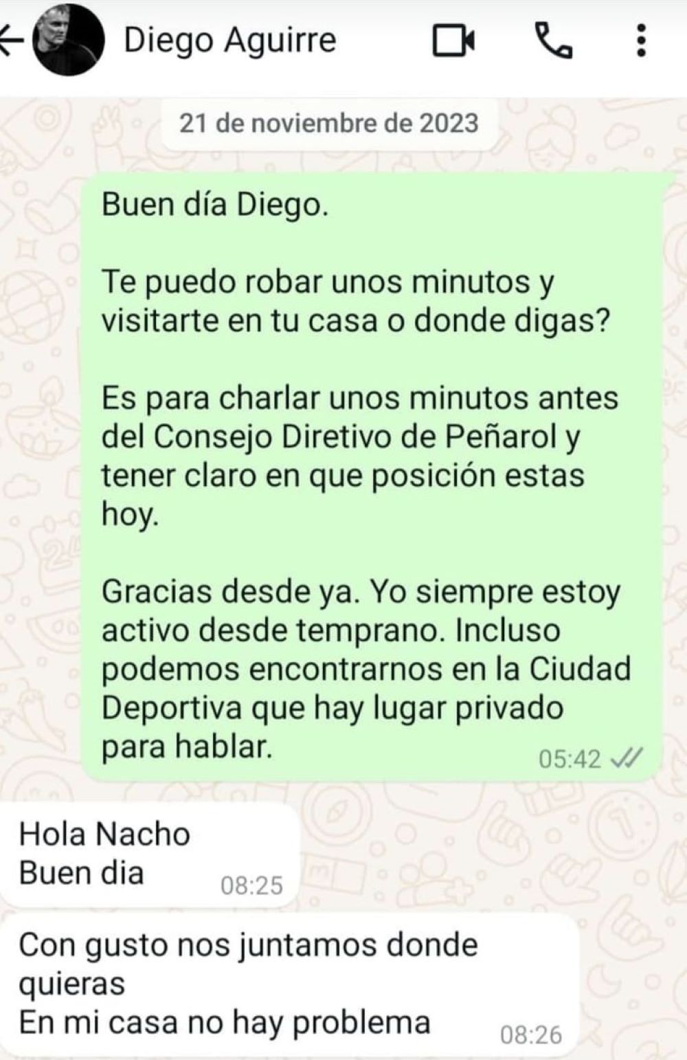 El chat que mostró Ignacio Ruglio que tuvo con Diego Aguirre el día que lo fue a contratar para técnico de Peñarol El chat que mostró Ignacio Ruglio que tuvo con Diego Aguirre el día que lo fue a contratar para técnico de Peñarol