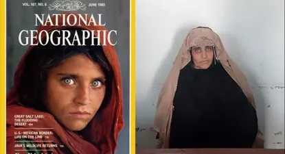 A la izquierda, la portada de National Geographic de 1985 con la foto de Steve McCurry; a la derecha, la imagen del arresto de este miércoles (AFP)