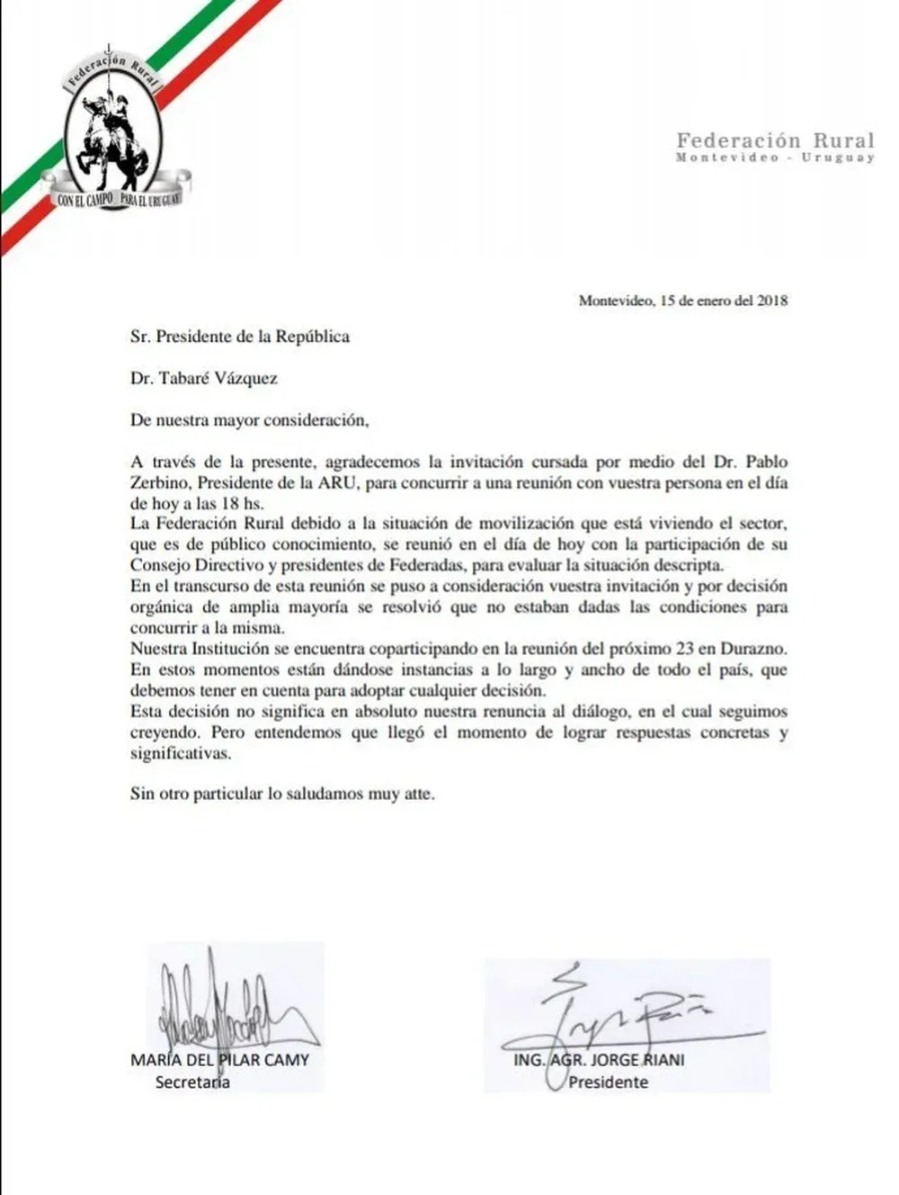 Jorge Riani, presidente de la FR, con Enzo Benech, el nuevo ministro de Ganadería.