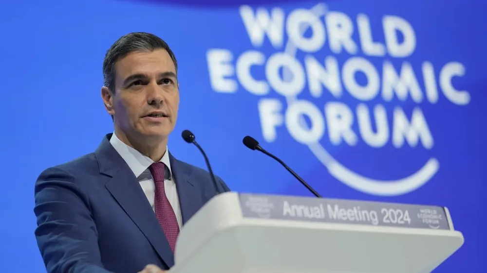 El presidente del Gobierno, Pedro Sánchez, durante su intervención en el Foro de Davos