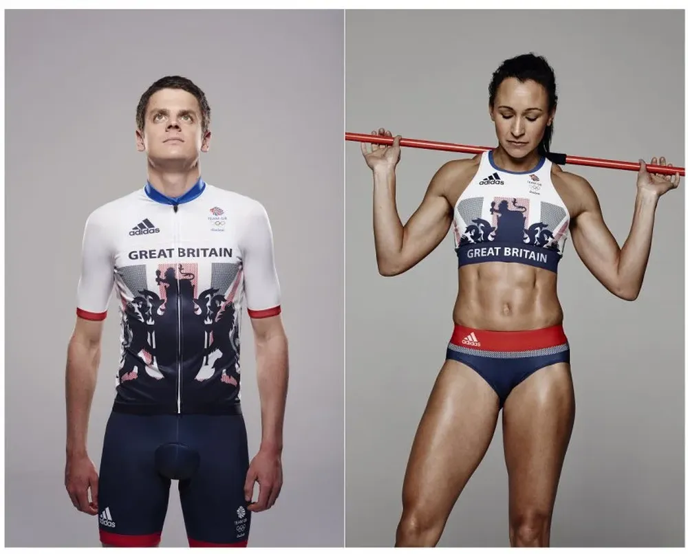 El triatleta Jonathan Brownlee y la atleta de pista y campo Jessica Ennis-Hill lucen dos de los diseños presentados por Stella McCartney