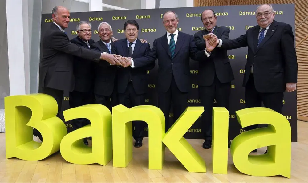 Rodrigo Rato, junto a los colaboradores que lo acompañaron en Bankia.