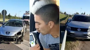 Leandro Fernández en el momento que le hicieron el test de alcoholemia, y cómo dejó el auto de la mujer con el bebé al que chocó