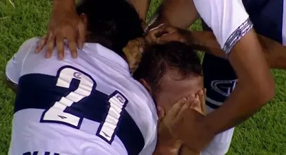 El festejo de Alemán tras el gol a Tigre