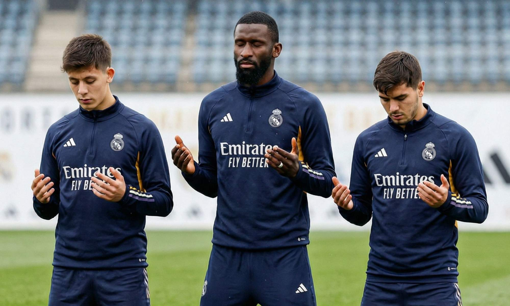 Guler, Rudiger y Brahim, en un entrenamiento con el sponsor de Emirates. 