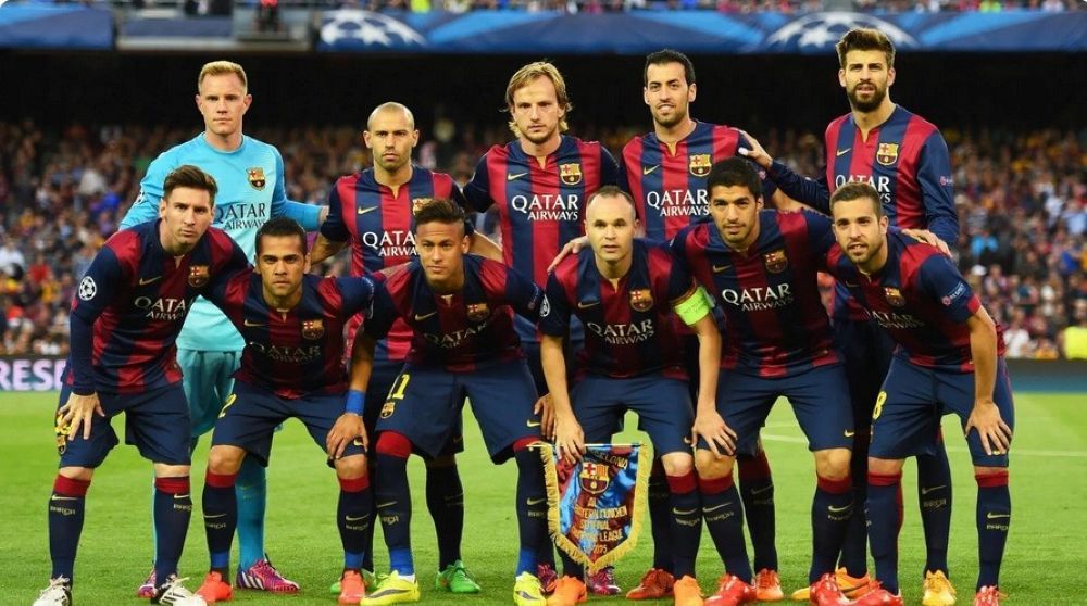 El equipo titular de Barcelona que ganó la Champions League 2014-15, con el tridente de Luis Suárez, Neymar y Lionel Messi