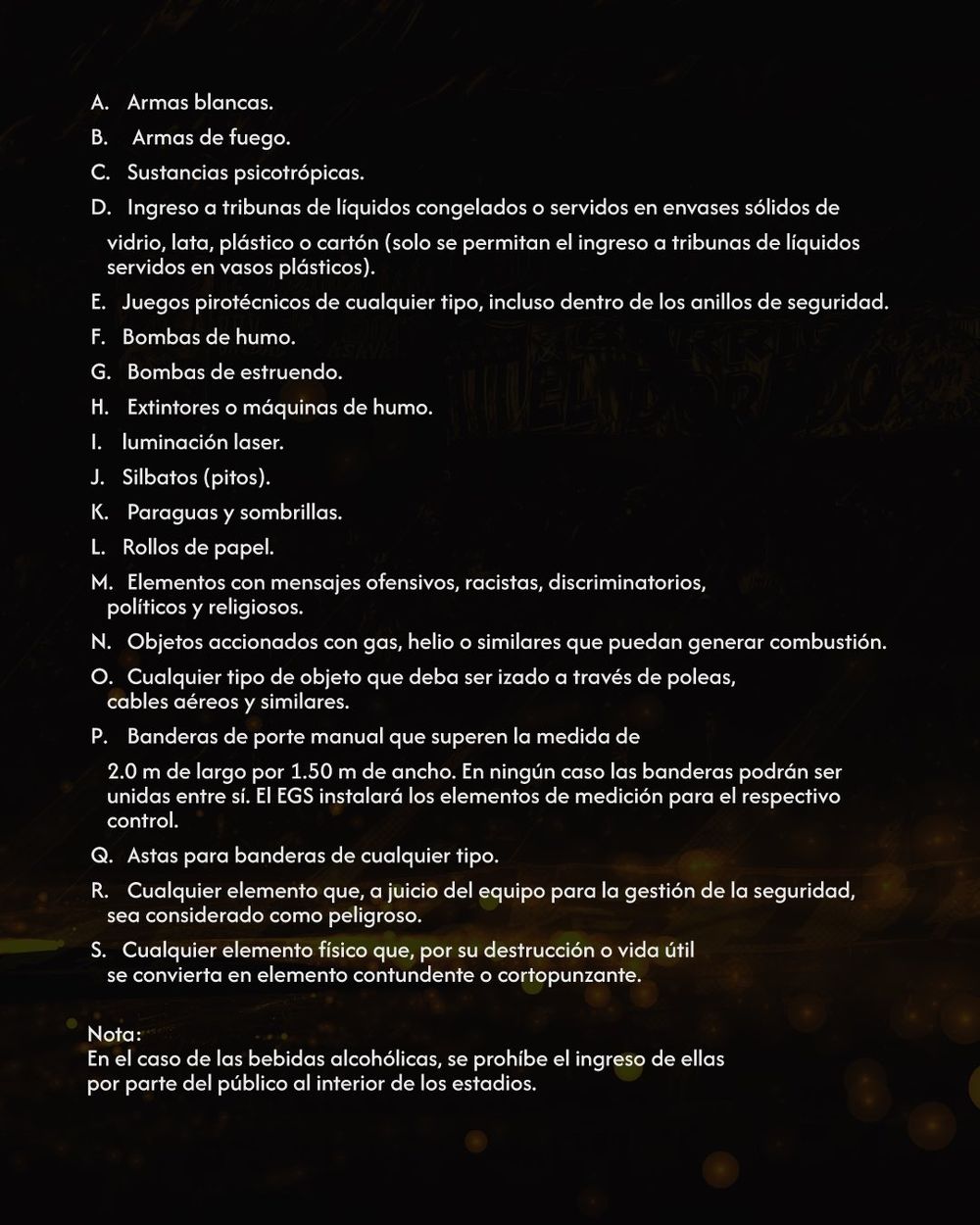Objetos prohibidos en Peñarol vs Racing Objetos prohibidos en Peñarol vs Racing