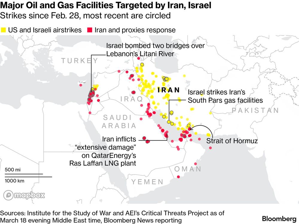 Israel atacó por primera vez infraestructura energética vital para Irán. En el gráfico se puede ubicar el yacimiento de gas de South Pars, La represalia tuvo como objetivo otra vez la mega planta de GNL de Qatar, también identificada en la infografía.&nbsp;