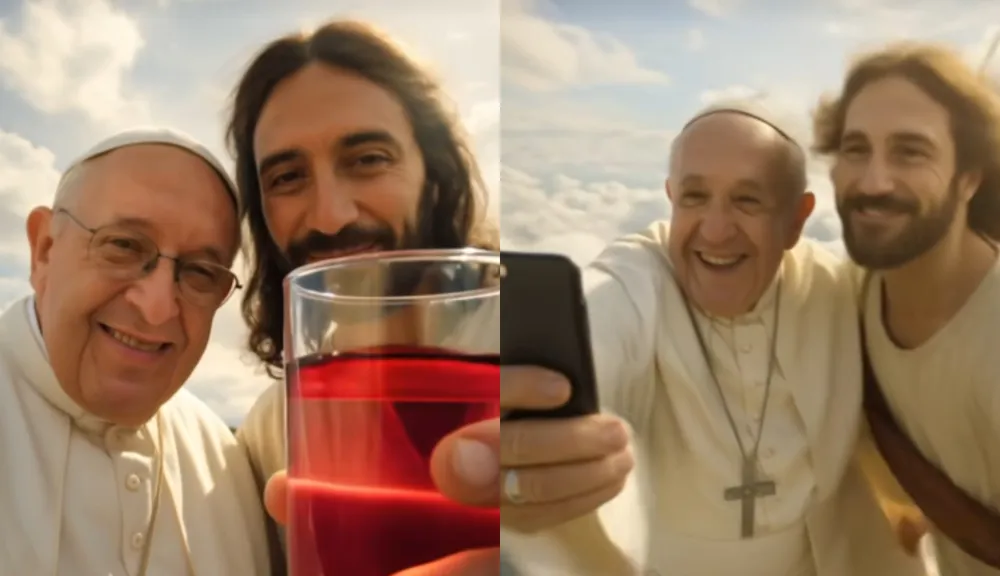 Se volvió viral en redes sociales un video generado por IA donde se ve al papa Francisco acompañado de Jesús en el cielo.