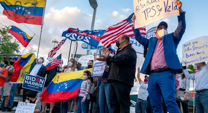 Venezolanos en Estados Unidos muestran mensajes a favor del Estatus de Protección Temporal (TPS).