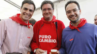 Sánchez, Óscar López y Antonio Hernández, juntos en una fiesta del PSOE en 2010