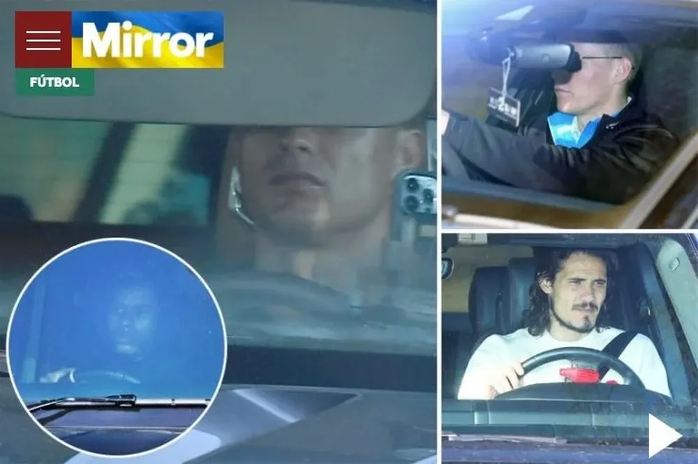 Cristiano y Cavani llegando al entrenamiento del United