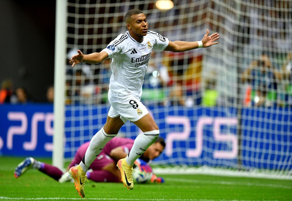 Primer gol de Mbappé en el Real Madrid. Primer gol de Mbappé en el Real Madrid.