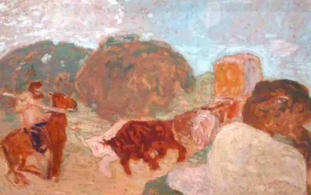 La picana, un óleo sobre cartón con medidas de 34 x 50 cm. del pintor Pedro Figari