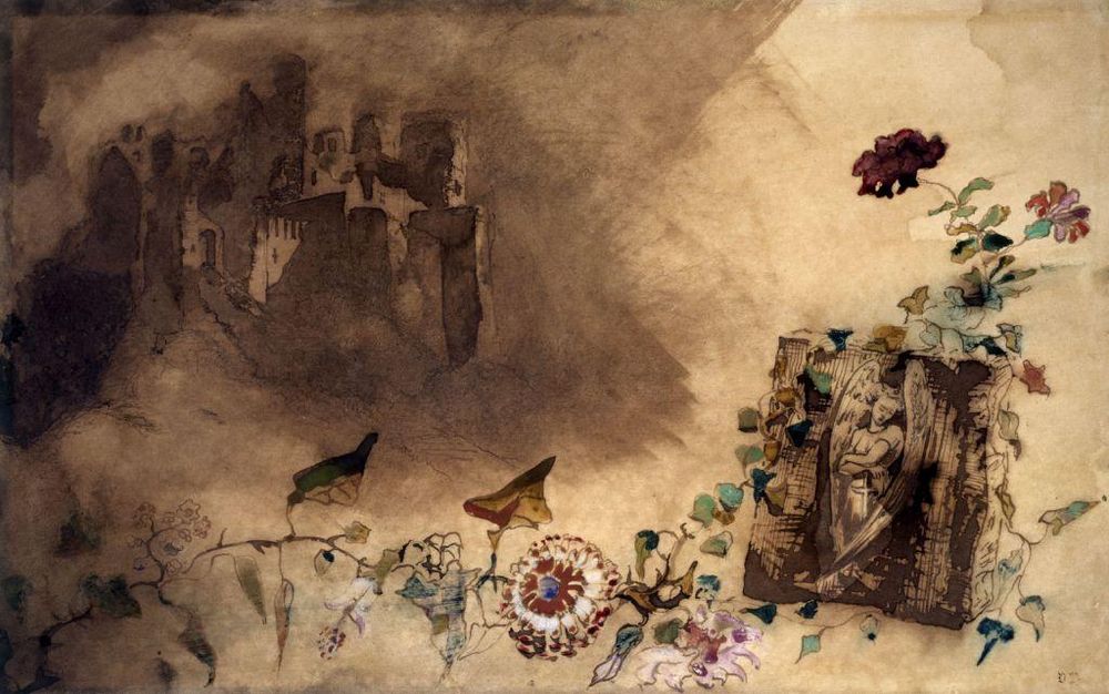 Hugo tuvo una obsesión de toda la vida con los castillos. Este "El Castillo del Ángel", c. 1863, es uno de muchos, con torres y agujas góticas; en colinas o junto a lagos; de cuento de hadas y de pesadilla; reales y soñados.