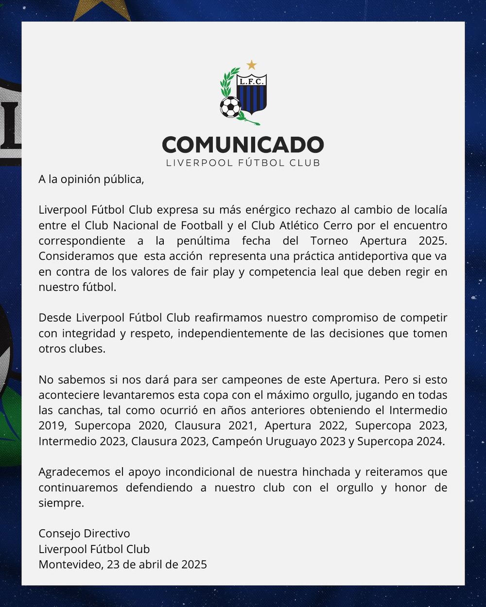 El comunicado de Liverpool