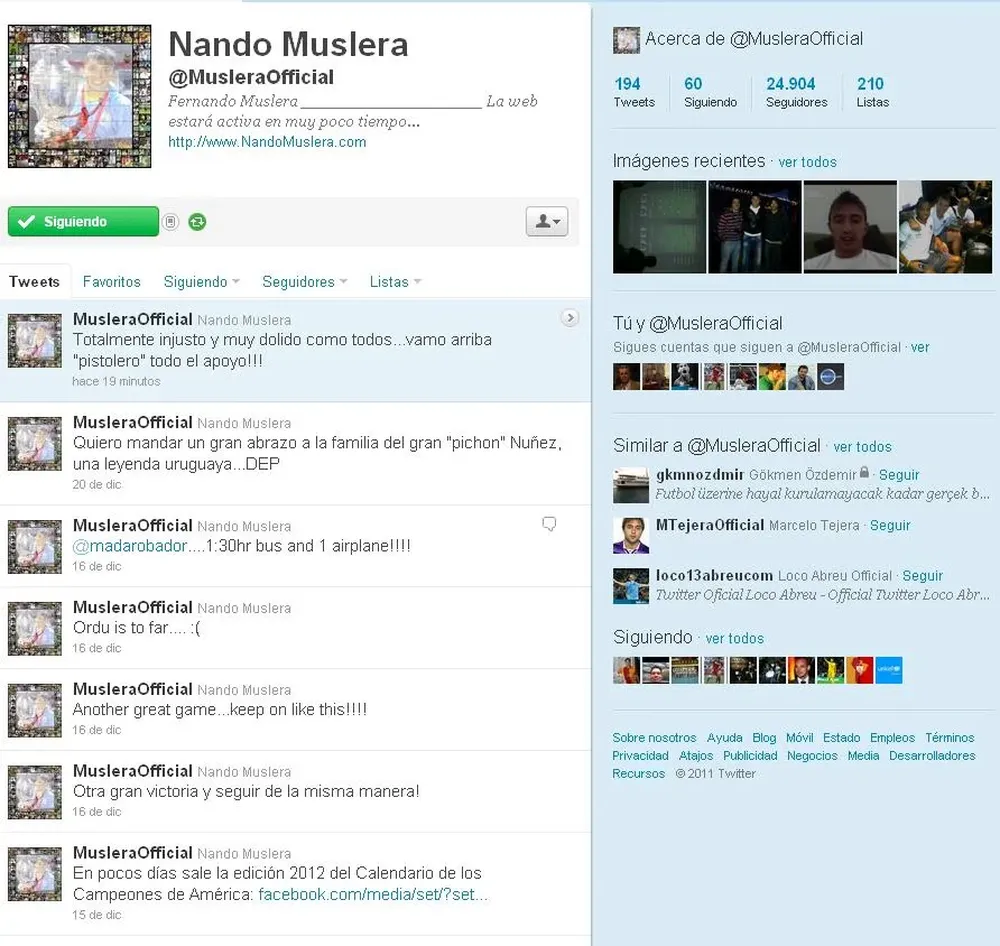 La cuenta de Twitter de Fernando Muslera